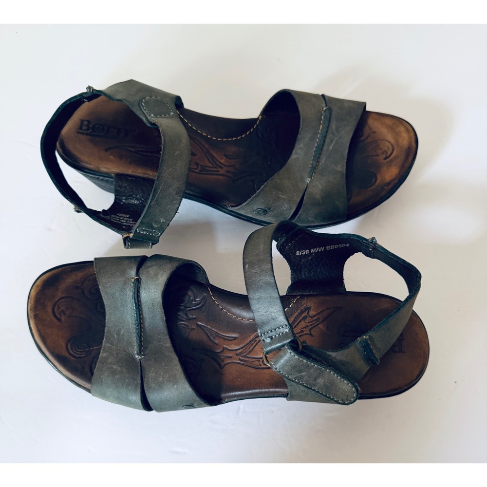 Born Womens Gray Leather Wedge Sandals Slingback Comfort Shoes B89504 Size 8 39‎